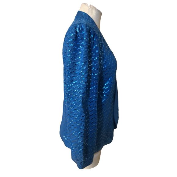 ST JOHN VINTAGE Sequin Jacket L 80's Blue Wedding Formal Party Cruise Holiday - Picture 10 of 15